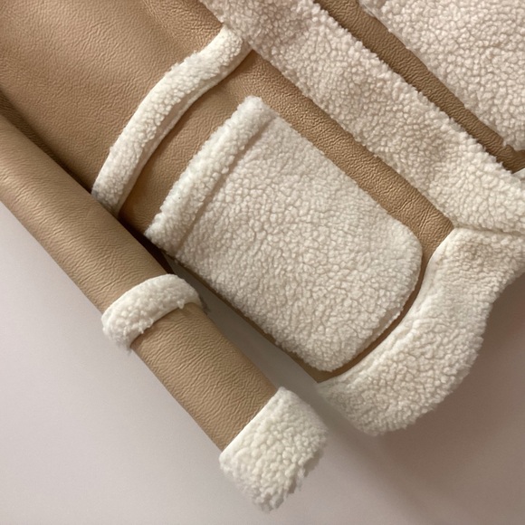 AVEC LES FILLES Colorblock Faux Shearling Snap Button Jacket Coat Tan Size Large - Picture 14 of 16